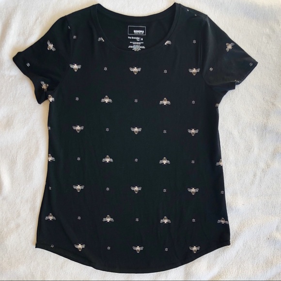 Sonoma Women’s Black Tee Bumble Bee Print Cotton, size Small - Picture 13 of 16